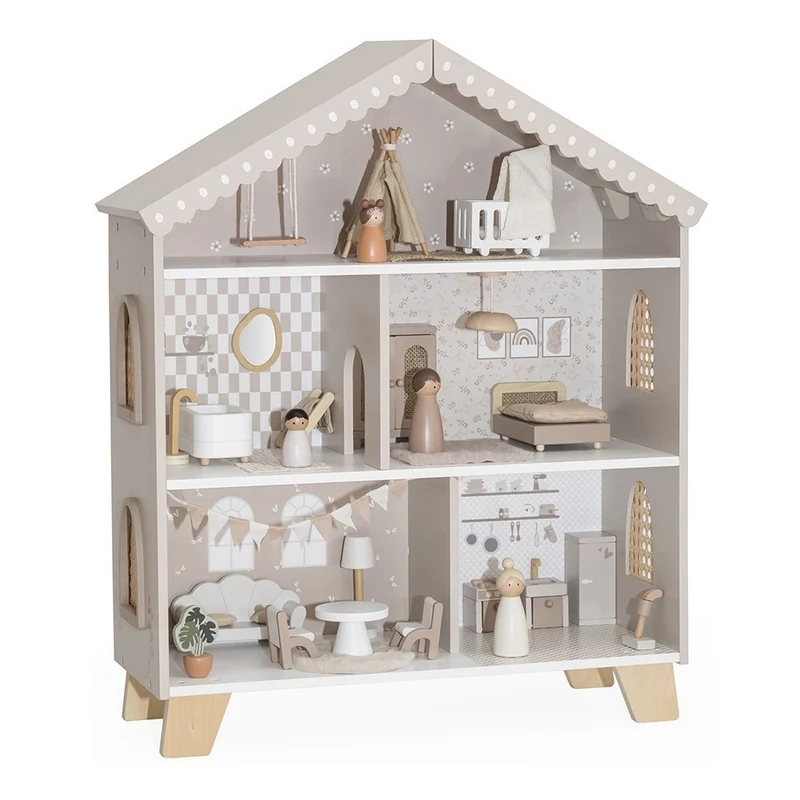 Maison de poupées en bois – Nougat avec accessoires et poupées