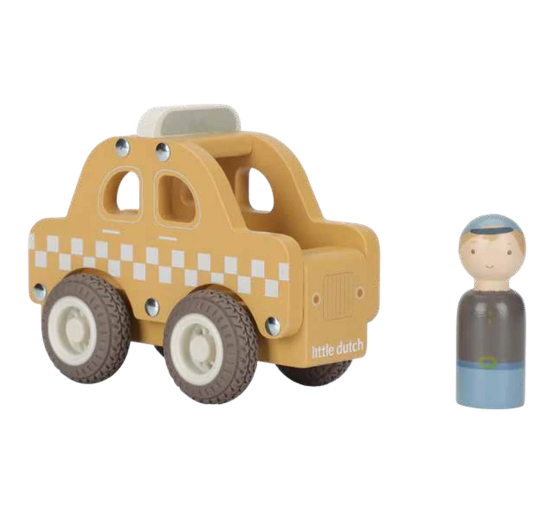 Taxi en bois FSC – Jouet d’éveil et véhicule classique