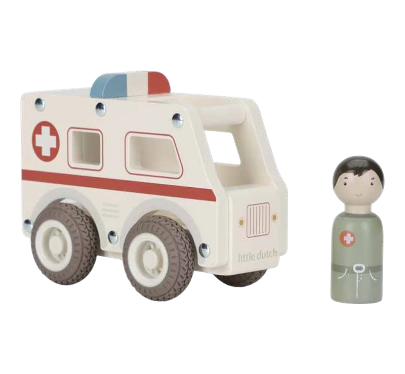 Ambulance en bois FSC – Jouet d’éveil et jeu de rôle