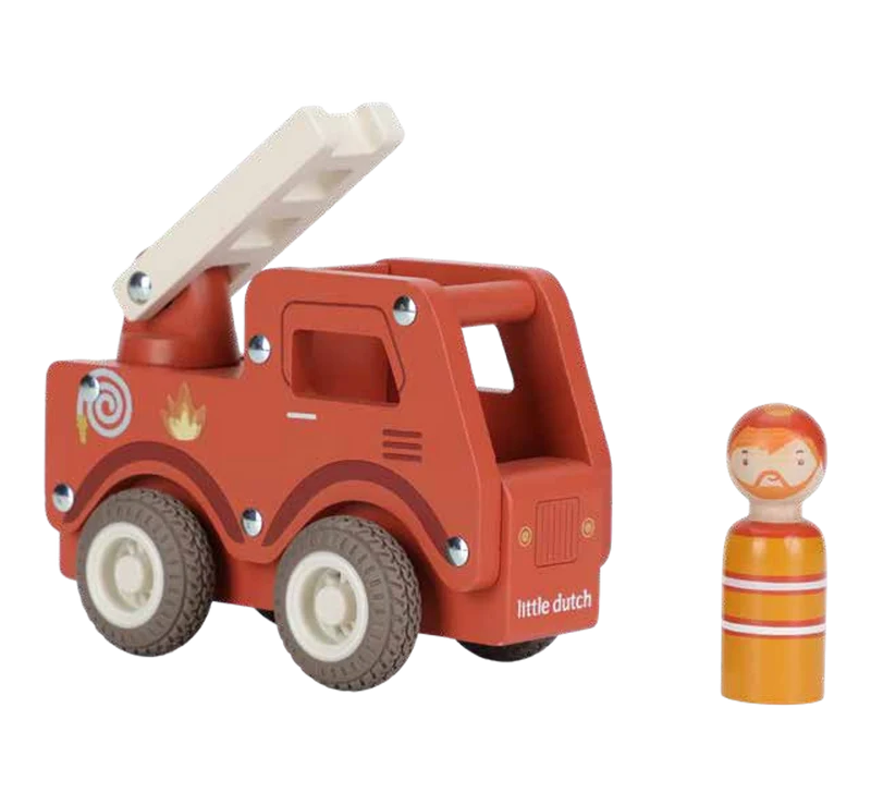 Camion de pompiers en bois FSC – Jouet d’éveil et jeu de rôle