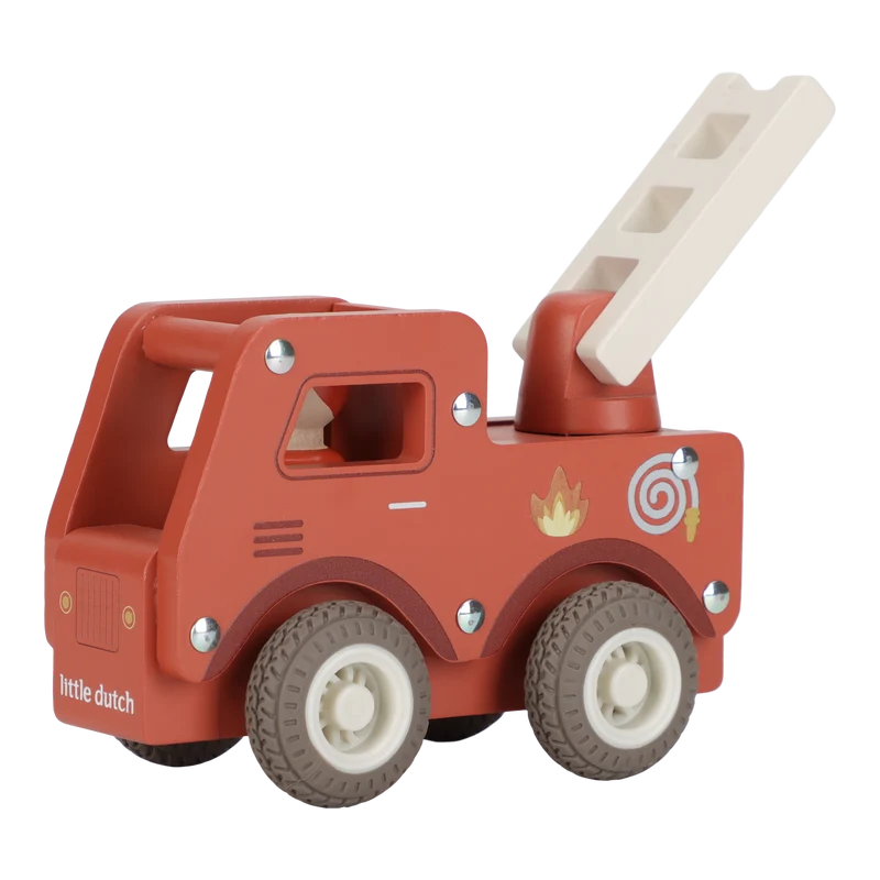 Camion de pompiers en bois FSC – Jouet d’éveil et jeu de rôle