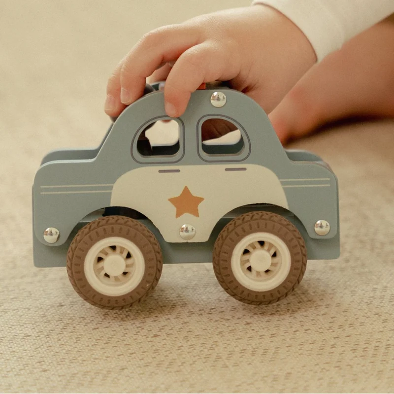Voiture de police en bois FSC – Jouet d’éveil et jeu de rôle