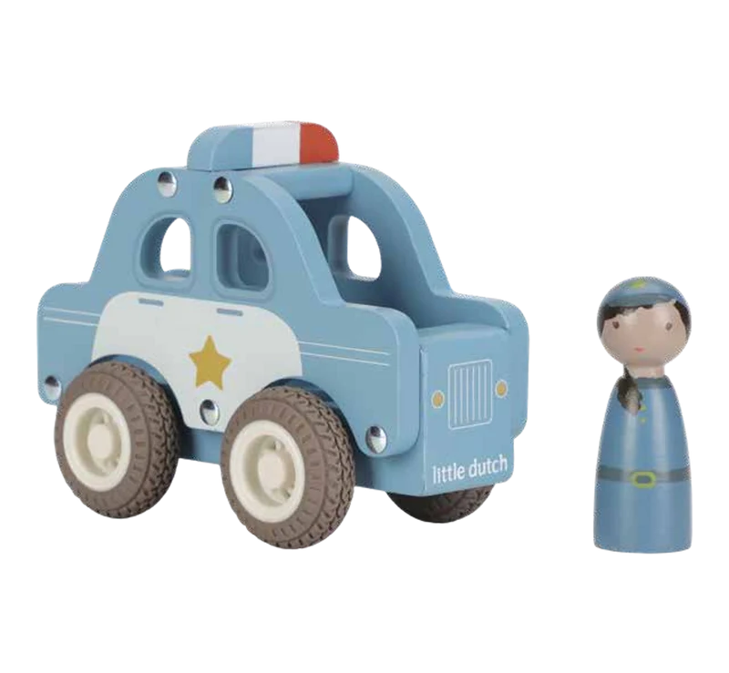 Voiture de police en bois FSC – Jouet d’éveil et jeu de rôle