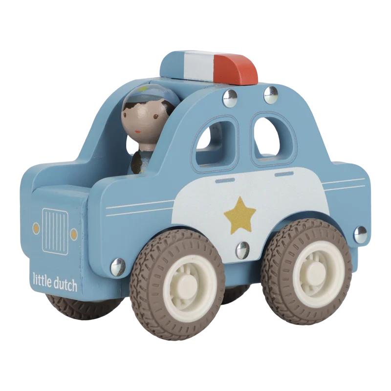 Voiture de police en bois FSC – Jouet d’éveil et jeu de rôle