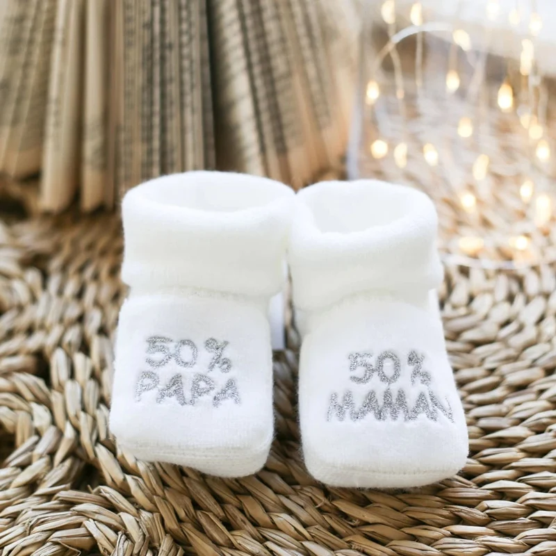 Chaussons bébé 50% papa/50% maman blanc