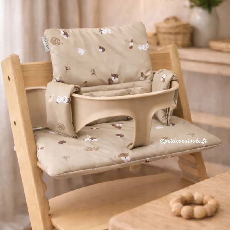 Coussin chaise haute- animaux forêt