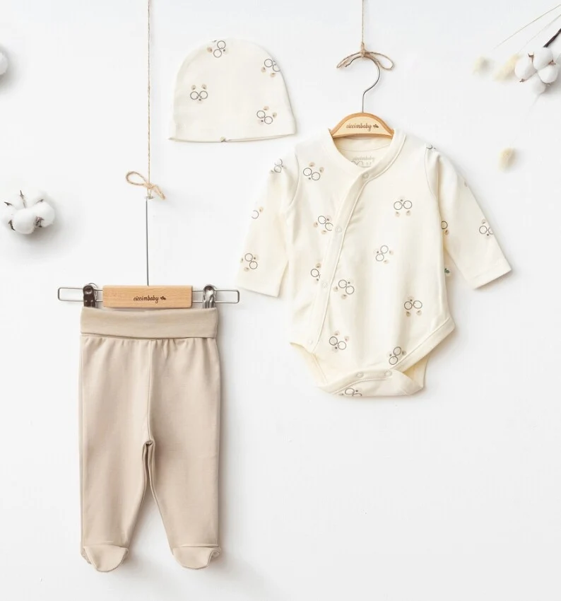 Lot Bébé 3 Pièces 100% Coton Bio petites lunettes (1-3 mois)