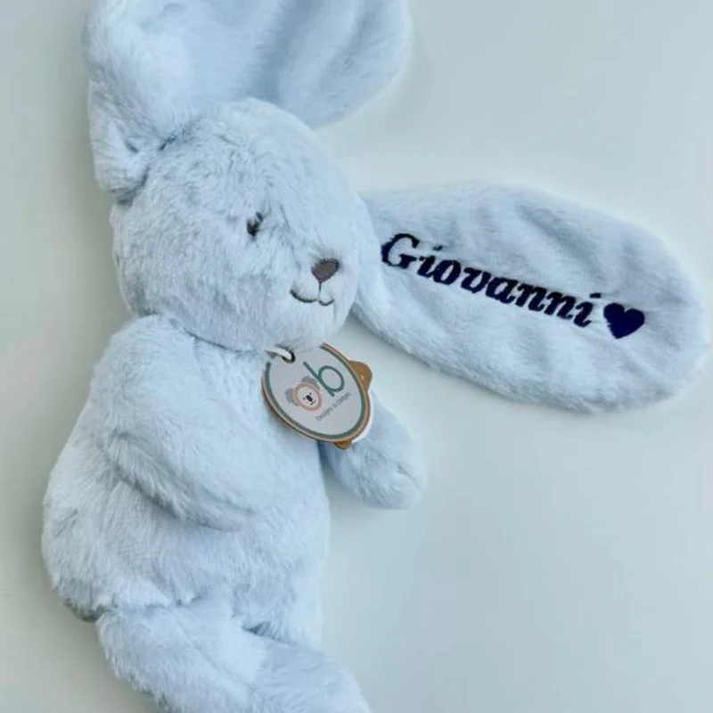 Peluche lapin bleu ciel