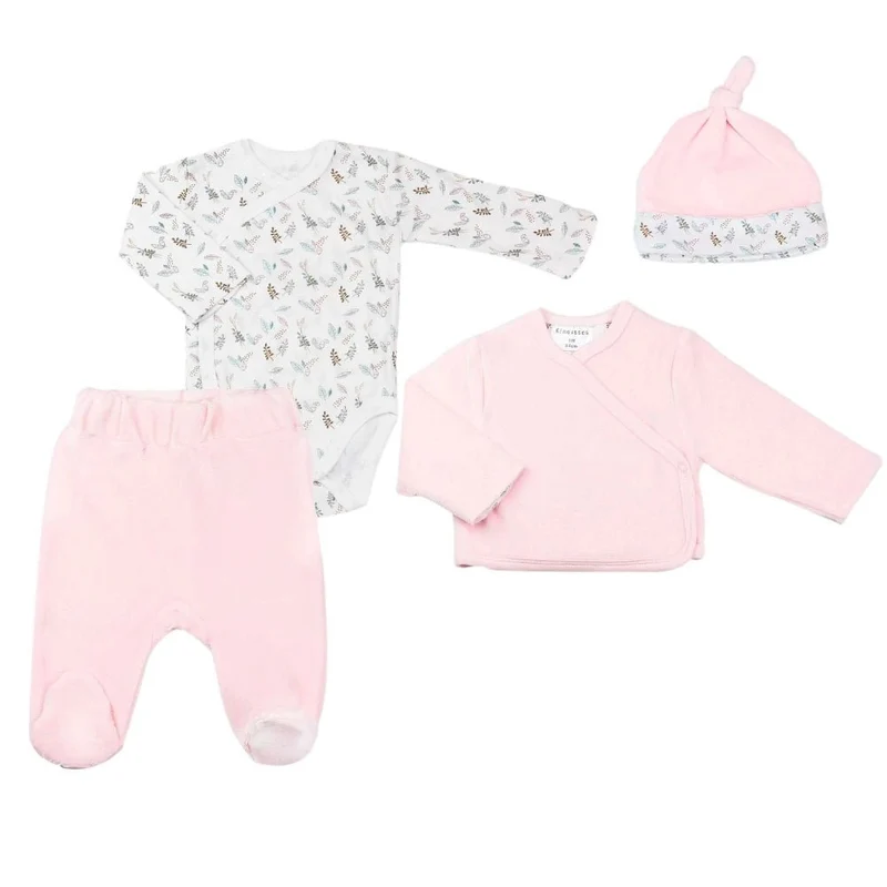 Ensemble naissance fille 4pcs - Rose des bois