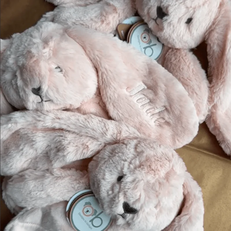 Doudou plat lapin 30 cm – Rose