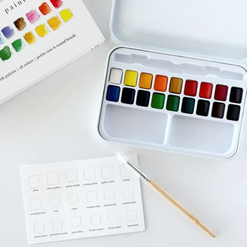 Lot de 18 couleurs de peinture aquarelle avec pinceau