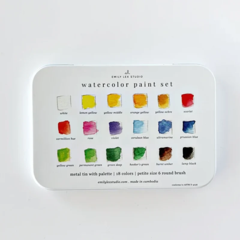 Lot de 18 couleurs de peinture aquarelle avec pinceau