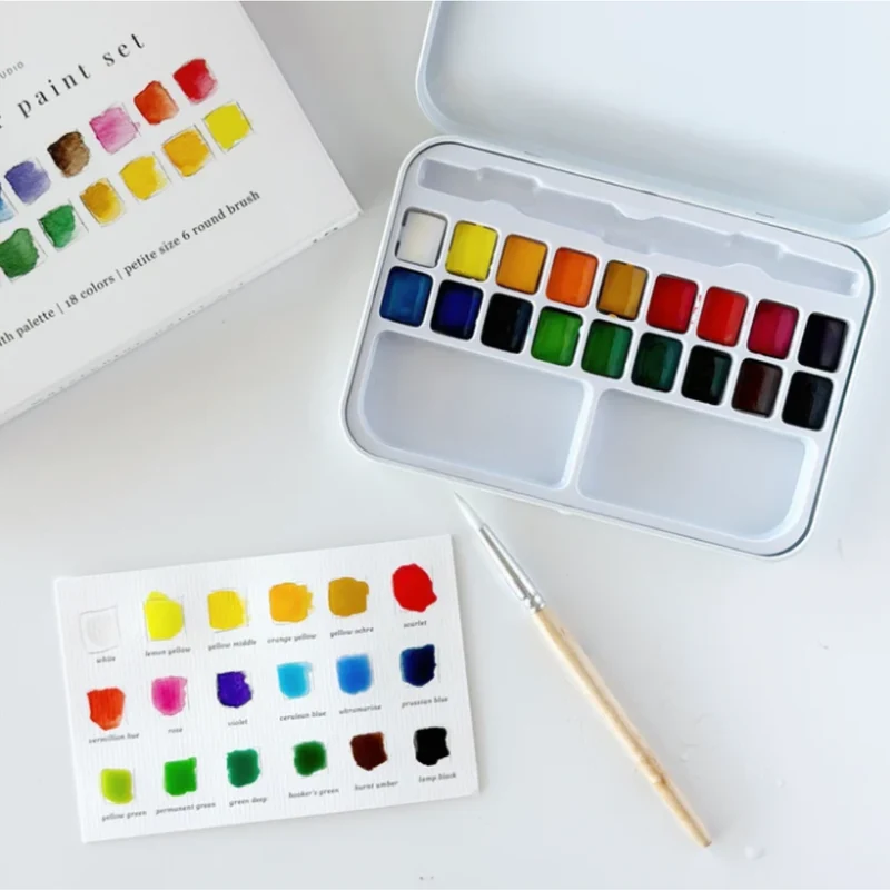 Lot de 18 couleurs de peinture aquarelle avec pinceau