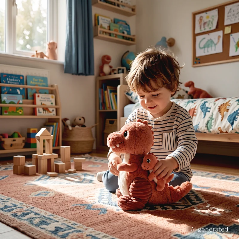 Peluche Alex le T-rex maman et son bébé terracotta - Les Ptipotos