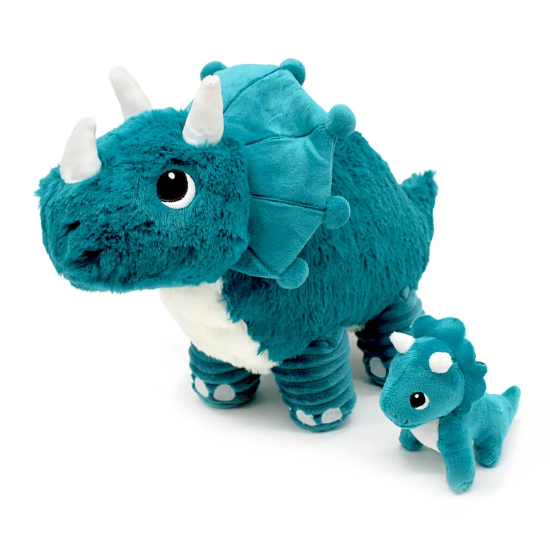 Peluche Penelops le tricératops maman et son bébé bleu paon - Les Ptipotos