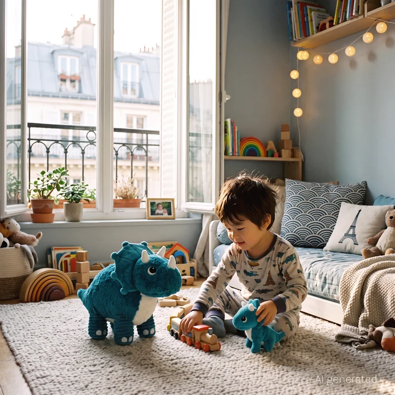 Peluche Penelops le tricératops maman et son bébé bleu paon - Les Ptipotos