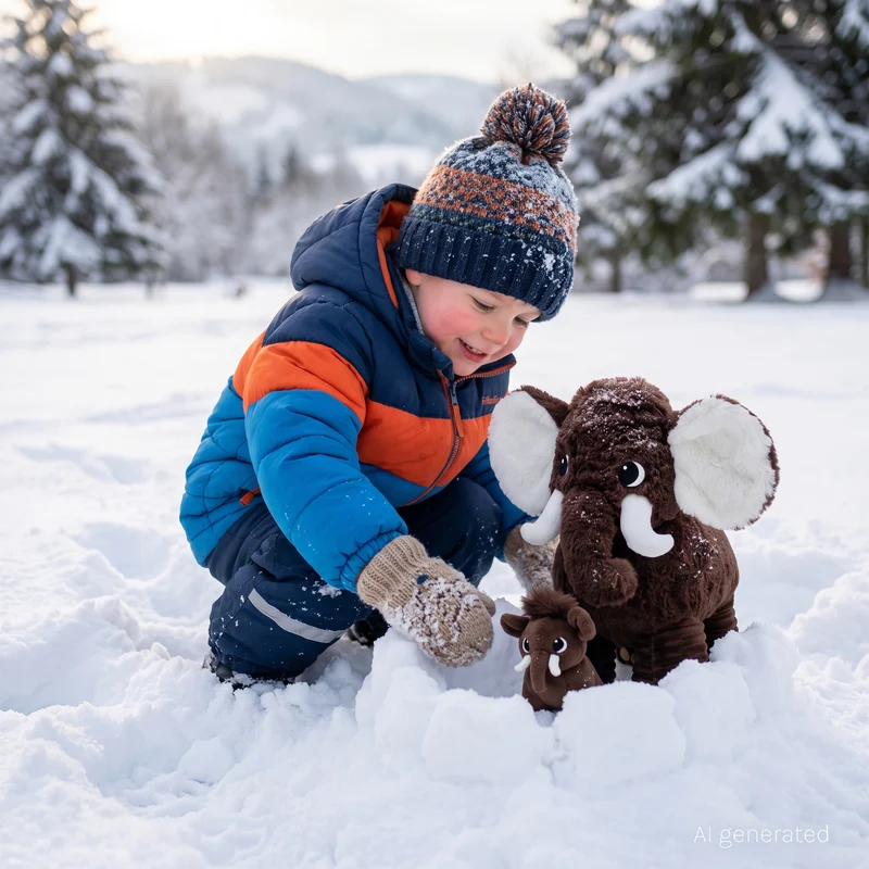 Peluche Papouth le mammouth papa et son bébé marron chocolat - Les Ptipotos