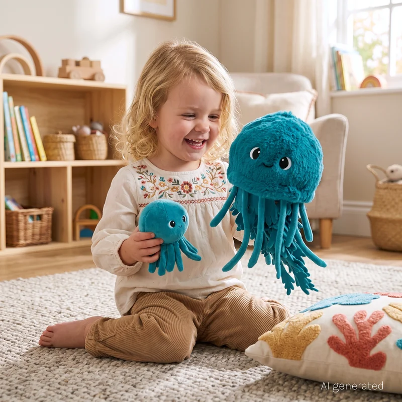 Peluche méduse Lilou maman et son bébé bleu paon - Les Ptipotos