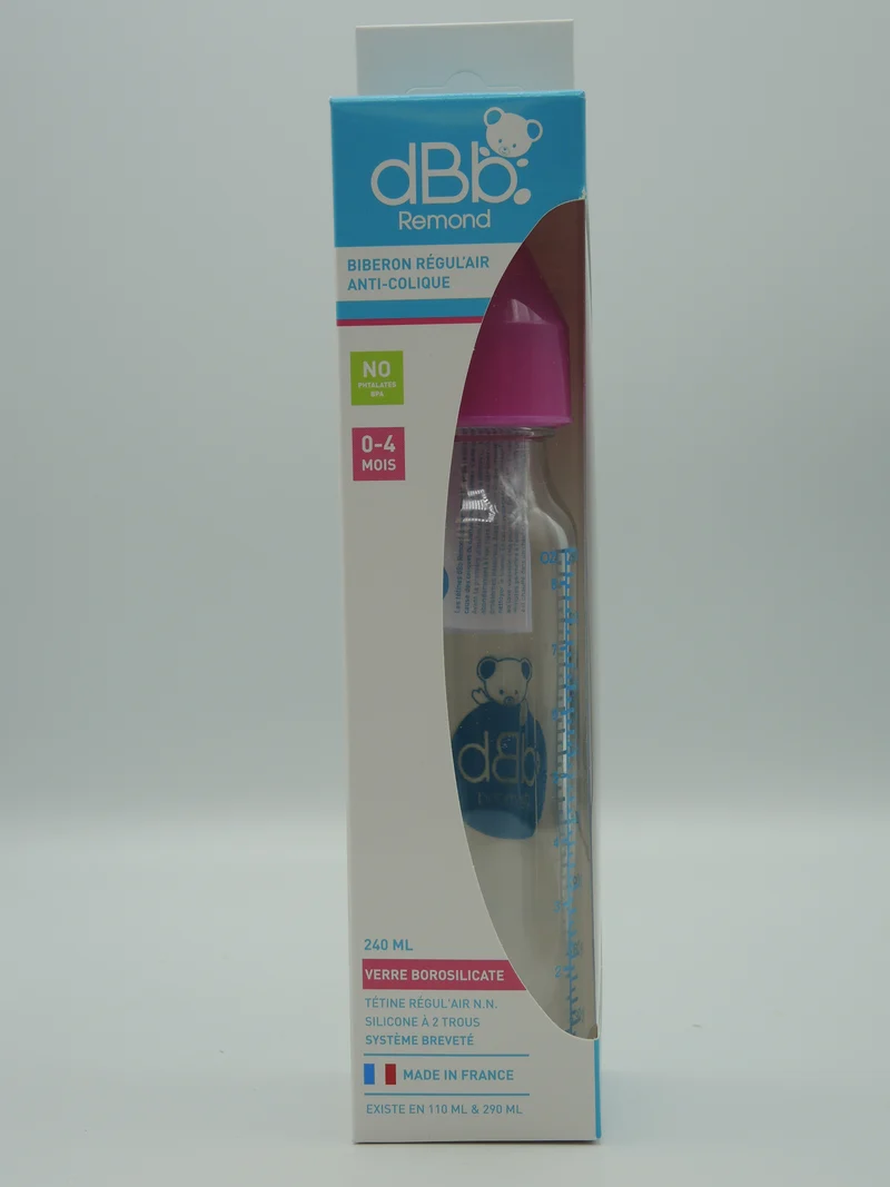 Biberon régul'air anti-coliques, 240ml, 0 à 4 mois, Rose, dBb