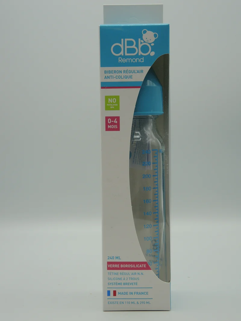 Biberon régul'air anti-coliques, 240ml, 0 à 4 mois, Bleu, dBb