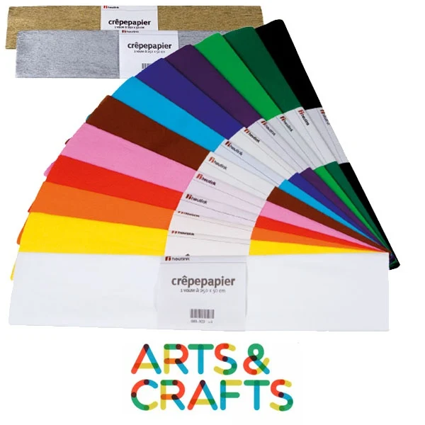 Boite 100 feuilles assorties de papier crépon 50 x 250 cm - élasticité 30% - 27 gr