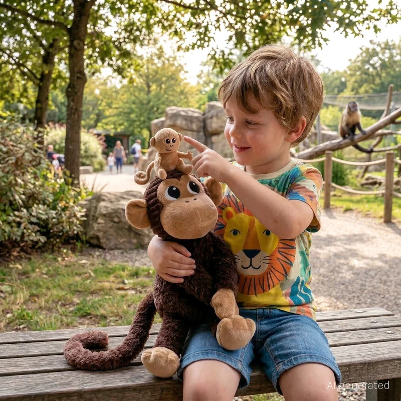 Peluche singe Zazou maman et son bébé marron chocolat - Les Ptipotos