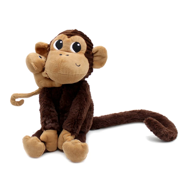 Peluche singe Zazou maman et son bébé marron chocolat - Les Ptipotos