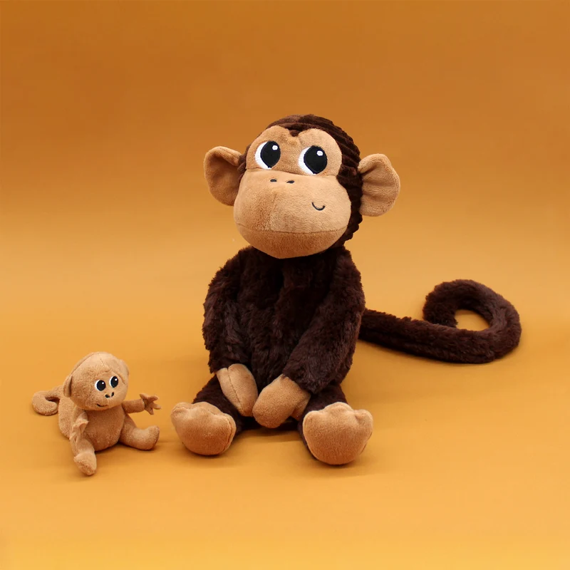 Peluche singe Zazou maman et son bébé marron chocolat - Les Ptipotos