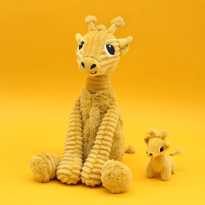 Peluche girafe Loncou maman et son bébé jaune moutarde - Les Ptipotos