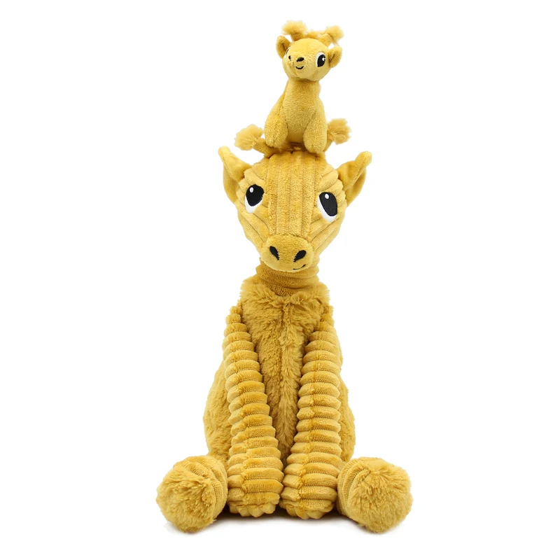Peluche girafe Loncou maman et son bébé jaune moutarde - Les Ptipotos