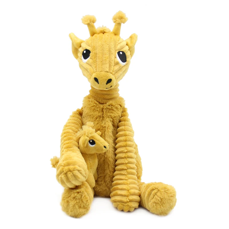 Peluche girafe Loncou maman et son bébé jaune moutarde - Les Ptipotos