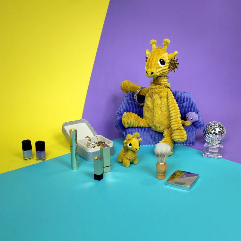 Peluche girafe Loncou maman et son bébé jaune moutarde - Les Ptipotos