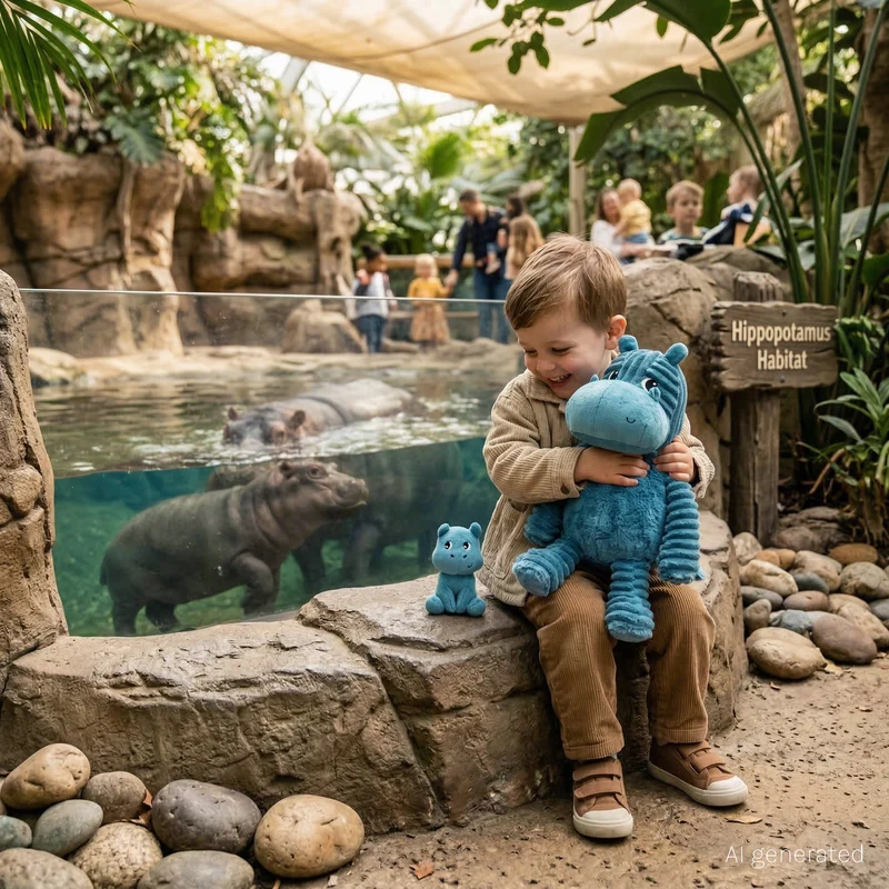 Peluche hippopotame Bibou maman et son bébé bleu - Les Ptipotos