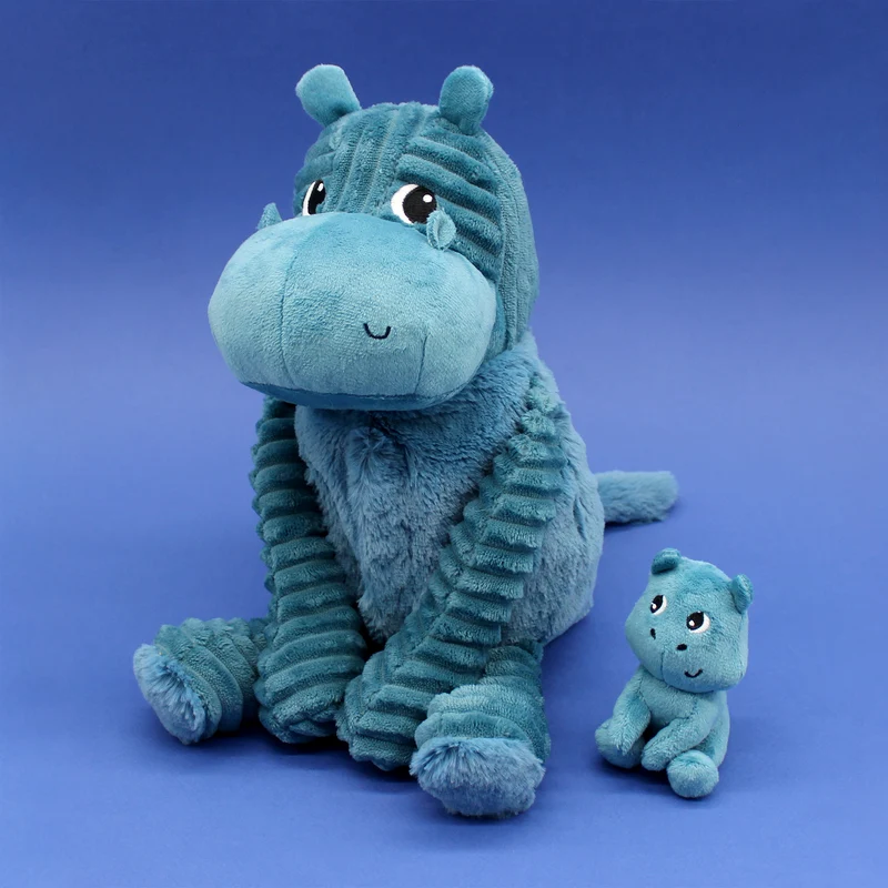 Peluche hippopotame Bibou maman et son bébé bleu - Les Ptipotos