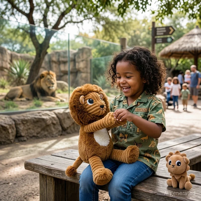 Peluche lion Graou papa et son bébé marron cassonade - Les Ptipotos