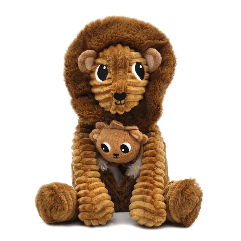 Peluche lion Graou papa et son bébé marron cassonade - Les Ptipotos