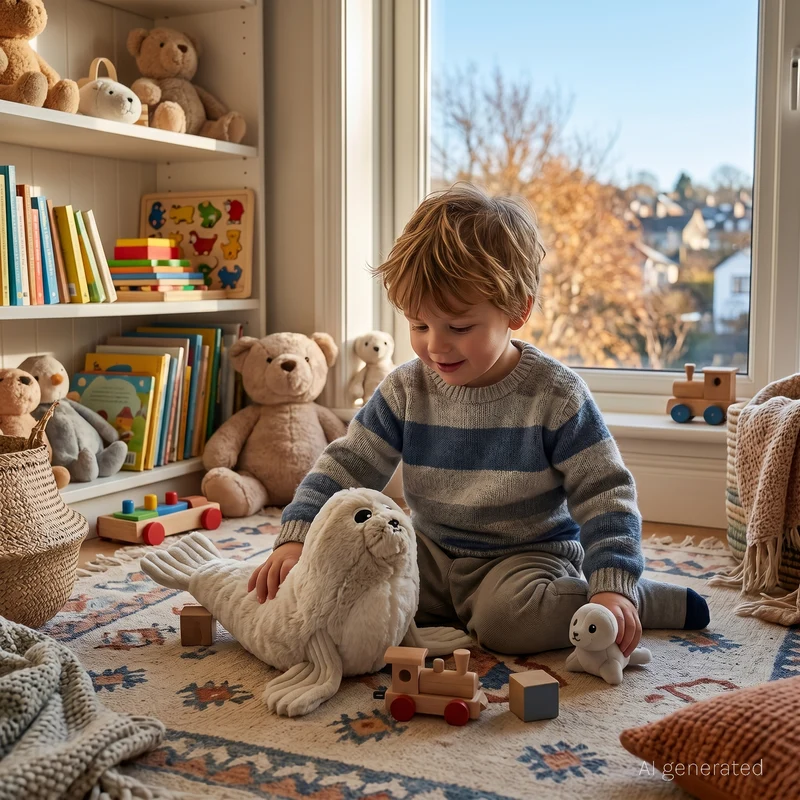 Peluche otarie Ploufou maman et son bébé gris clair - Les Ptipotos