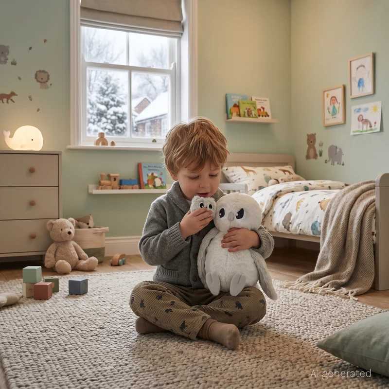 Peluche chouette polaire Coucou maman et son bébé gris clair - Les Ptipotos