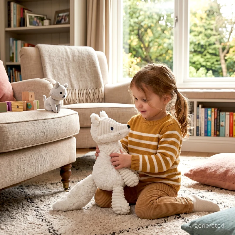 Peluche renard arctique Frimou maman et son bébé gris clair - Les Ptipotos