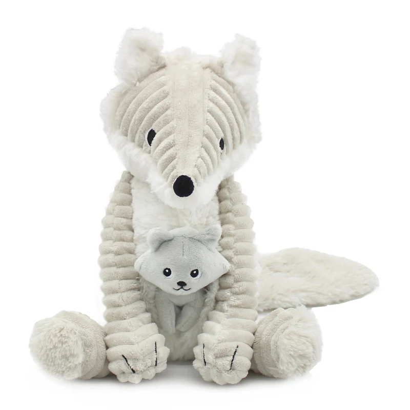 Peluche renard arctique Frimou maman et son bébé gris clair - Les Ptipotos