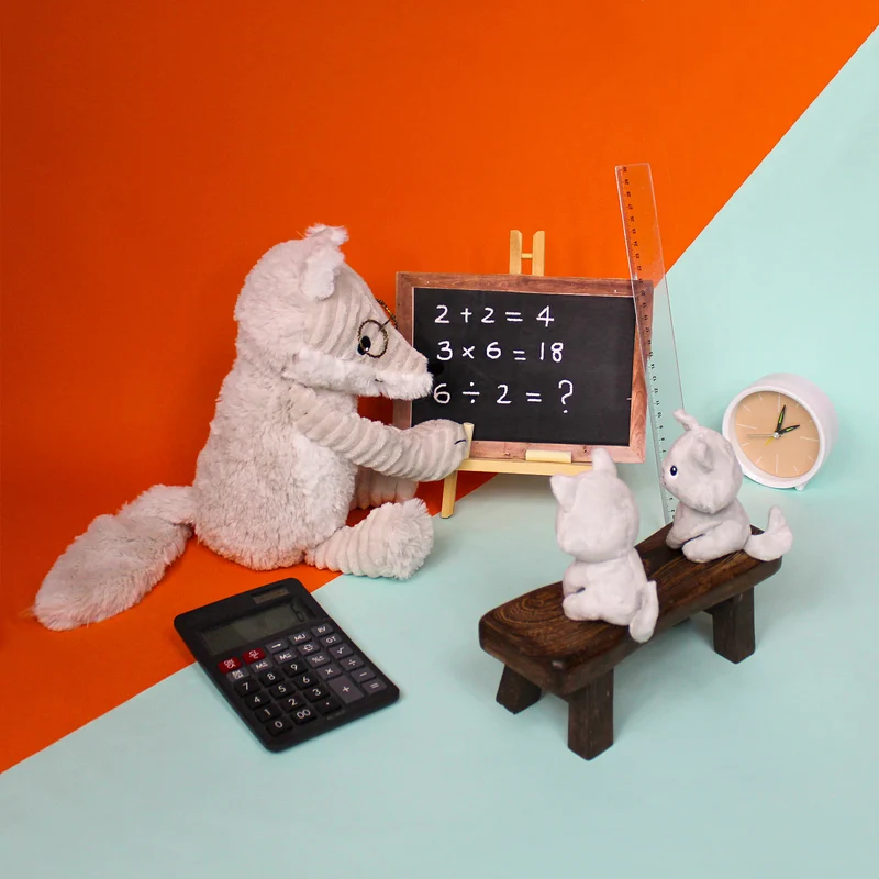 Peluche renard arctique Frimou maman et son bébé gris clair - Les Ptipotos