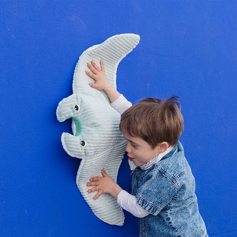 Peluche raie manta Mantalou maman et son bébé bleu aqua - Les Ptipotos