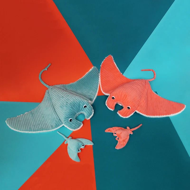 Peluche raie manta Mantalou maman et son bébé bleu aqua - Les Ptipotos