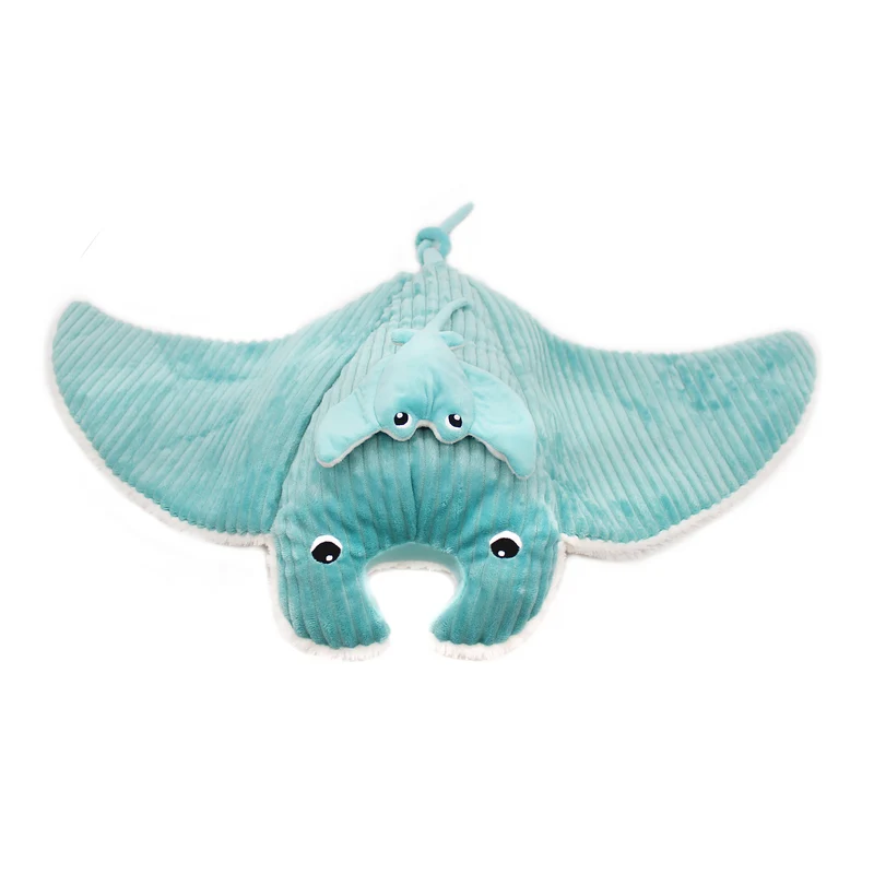 Peluche raie manta Mantalou maman et son bébé bleu aqua - Les Ptipotos