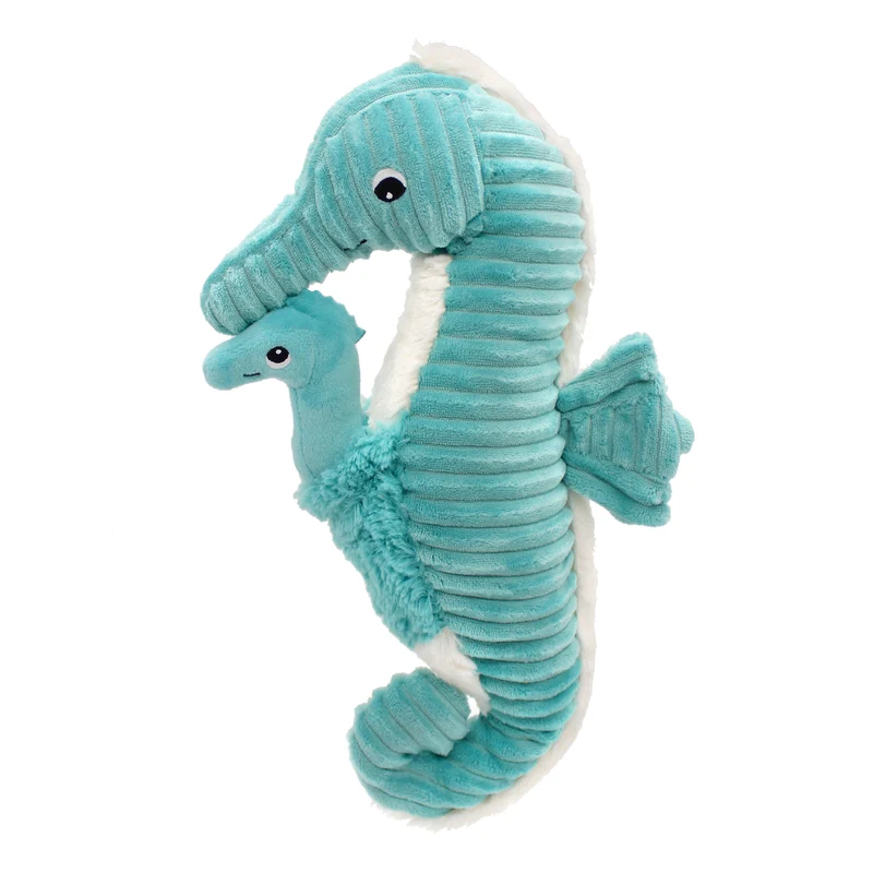 Peluche hippocampe Papadou papa et son bébé bleu aqua - Les Ptipotos