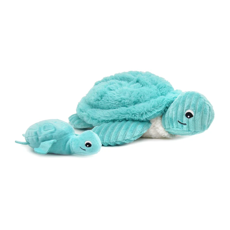 Peluche tortue Sauvenou maman et son bébé bleu aqua - Les Ptipotos