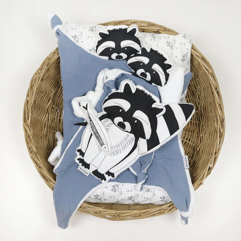 Doudou plat Raton Laveur Petit Bloom : Compagnon de bébé