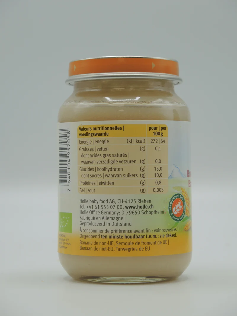 Pot bébé Banane et semoule, 190g, Holle