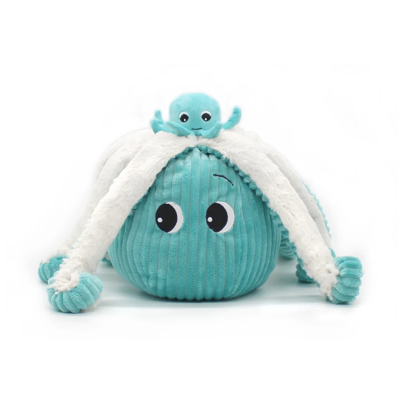 Peluche pieuvre Filou maman et son bébé bleu aqua - Les Ptipotos