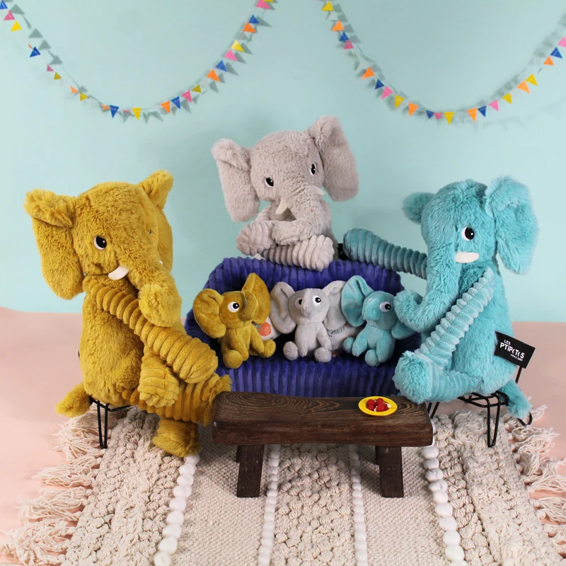 Peluche éléphant Dimoitou maman et son bébé gris clair - Les Ptipotos